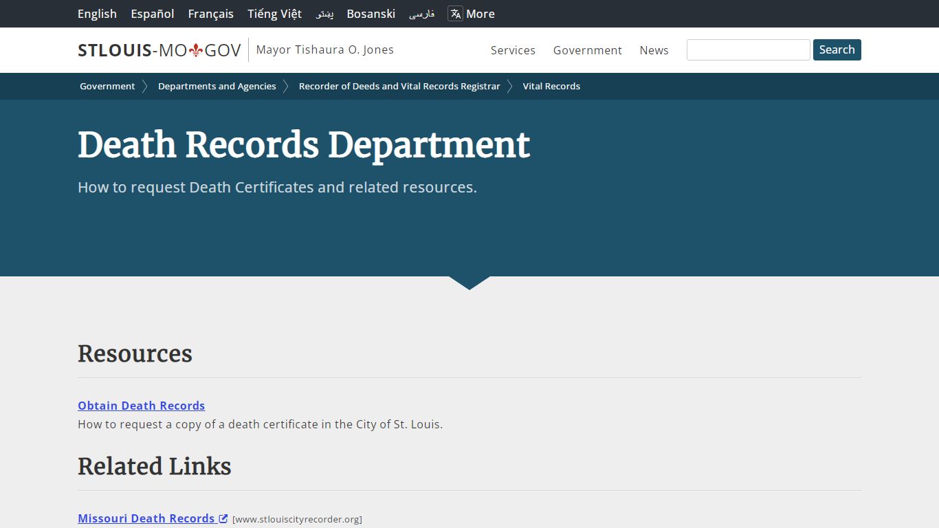 Death Records Department - St. Louis