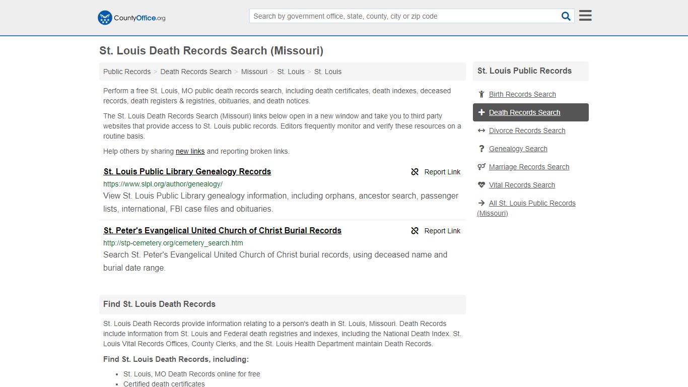 Death Records Search - St. Louis, MO (Death Certificates ...